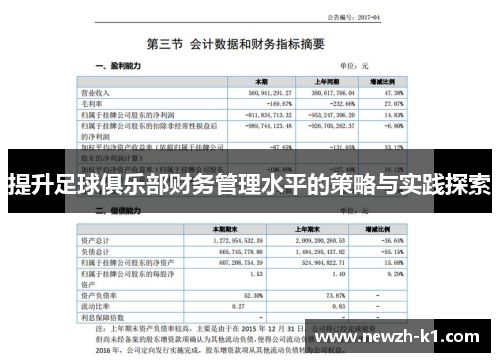 提升足球俱乐部财务管理水平的策略与实践探索 提升足球俱乐部财务管理水平的策略与实践探索