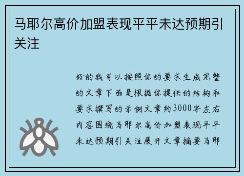 马耶尔高价加盟表现平平未达预期引关注